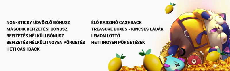 Lemon Casino bónusztípusok
