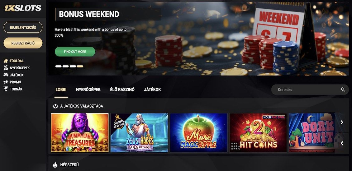 Fooldal a 1xSlots Kaszino