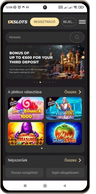 1xSlots Casino egy mobiltelefonon