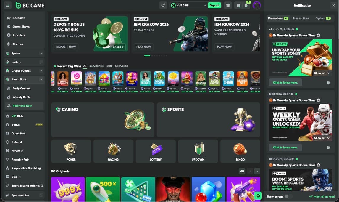 BC.Game Kaszinó főoldal