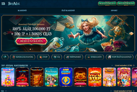 BetAlice Kaszinó főoldal