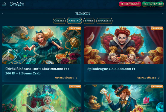 BetAlice Kaszinó bónuszokat
