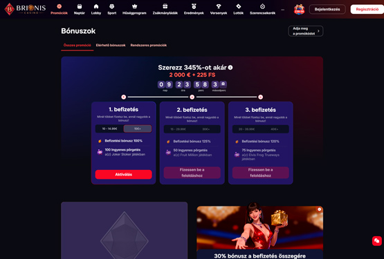 Brionis Casino bónuszokat