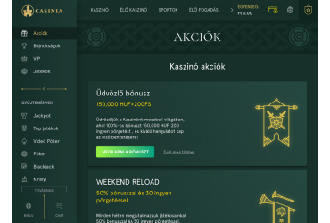 Casinia Kaszinó – akciók oldal.