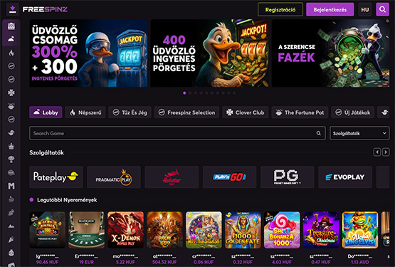 FreeSpinz Kaszinó főoldal