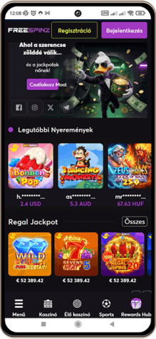 FreeSpinz kaszinó főoldal mobilon