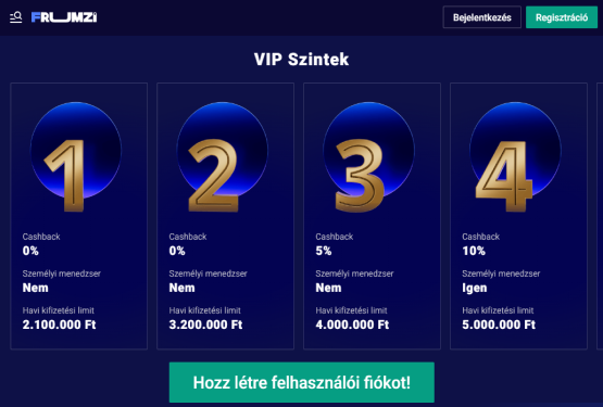 Fruzmi Kaszinó VIP ajánlat