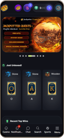 Jackpotter főoldal mobilon
