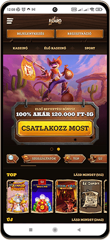 Lizaro kaszinó főoldal mobilon