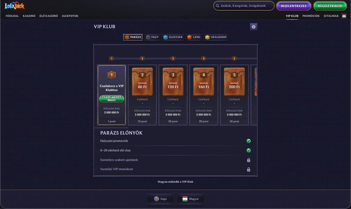 LolaJack Kaszinó VIP