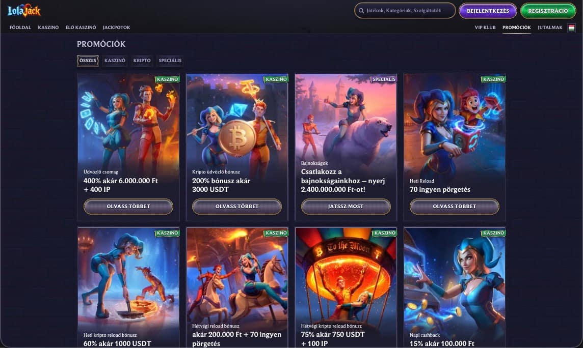 LolaJack Kaszinó bónuszokat