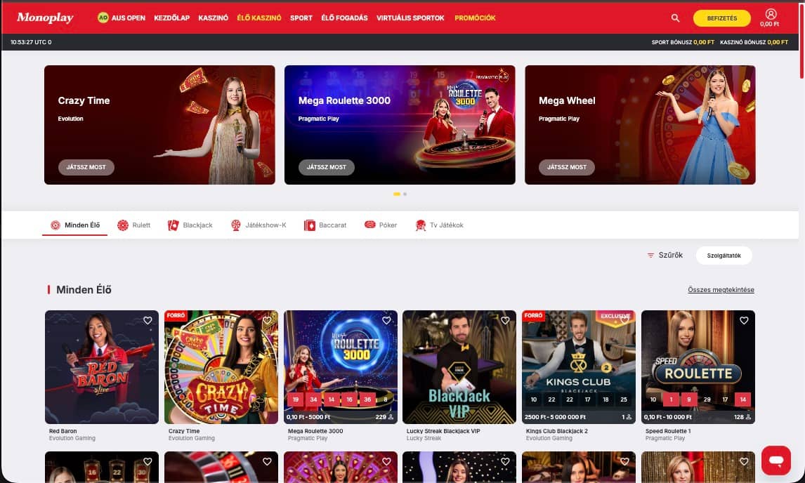 Monoplay Kaszinó élő játékok