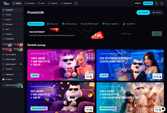 WinPlace Casino bónuszokat