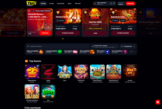 Yep Casino főoldal