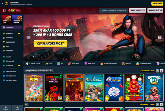 AllySpin Kaszinó főoldal