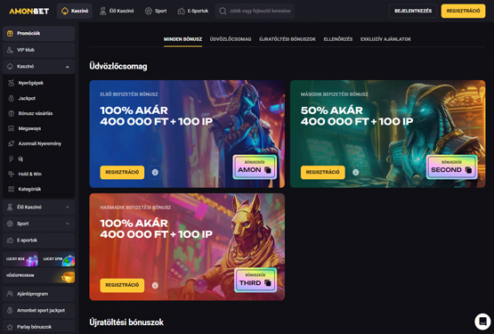Amonbet Kaszinó bónuszokat