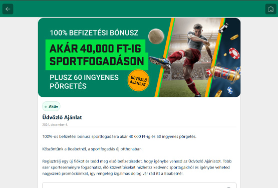 Boabet Kaszinó Üdvözlő bónusz