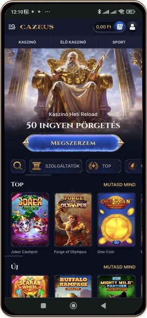 Cazeus Casino egy mobiltelefon képernyőjén