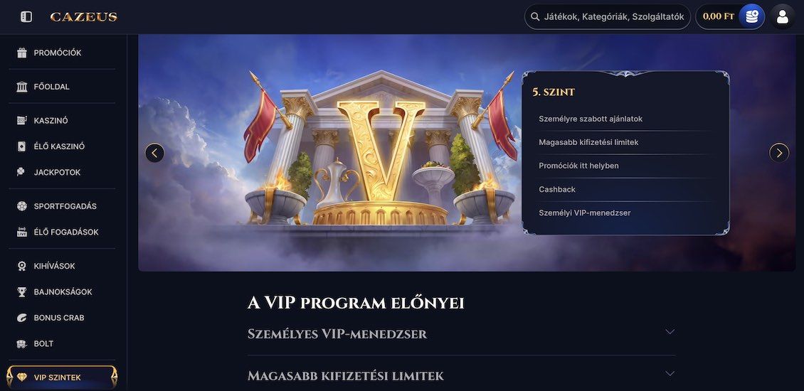 Cazeus Kaszinó VIP ajánlat