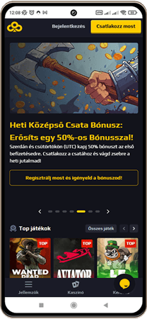 Chancer.bet kaszinó főoldal mobil képernyő