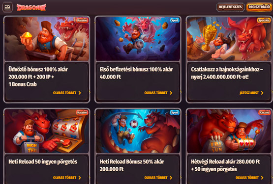 Dragonia Kaszinó bónuszokat