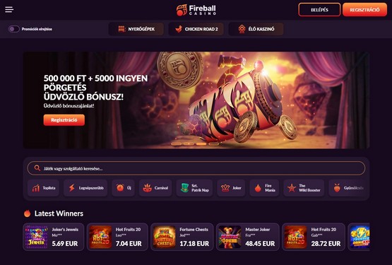 Fireball Casino főoldal