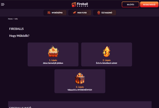 Fireball Casino Tűzgolyók oldal