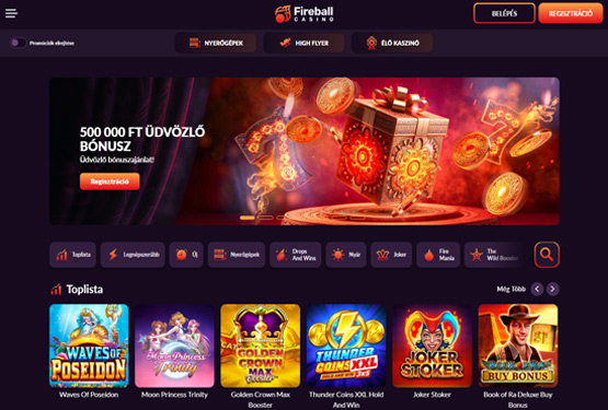 Fireball Casino főoldal