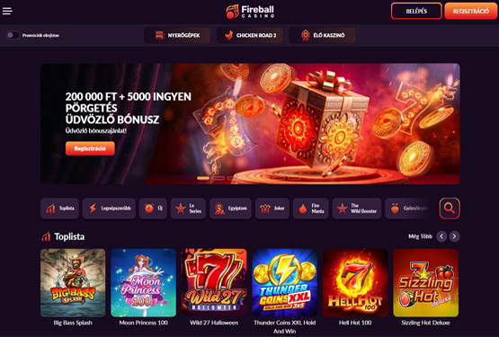 Fireball Casino főoldal