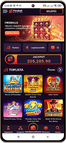 Fireball Casino főoldal mobil képernyő