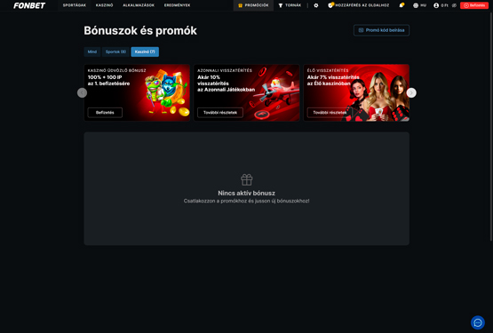 Fonbet Casino bónuszokat