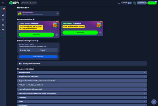 FridayRoll Kaszinó bónuszokat