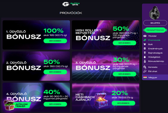 Glitchspin Kaszinó bónuszokat