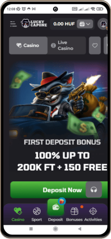 LuckyCapone kaszinó főoldal mobil képernyő