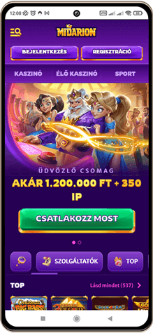 Midarion kaszinó főoldal mobilon