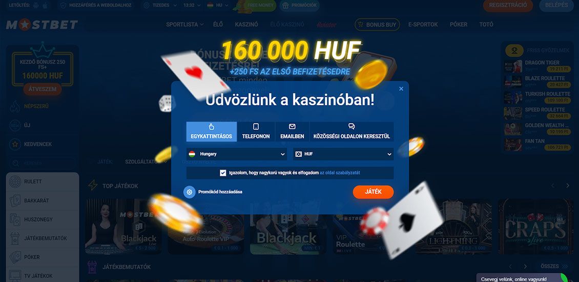 Pillanatkép a Mostbet Casino regisztrációs folyamatáról 2 lépés