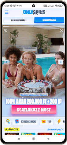 OnlySpins kaszinó főoldal mobil képernyő