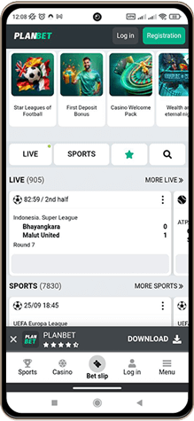 Planbet Casino főoldal mobilon