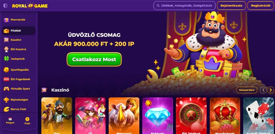 Fooldal a RoyalGame Kaszino