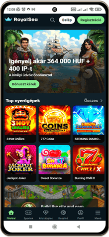 RoyalSea kaszinó főoldal mobil képernyő