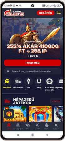 Slota Casino főoldal mobilon