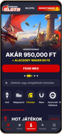Slota Casino főoldal mobilon