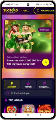 Slotoro kaszinó főoldal mobilon