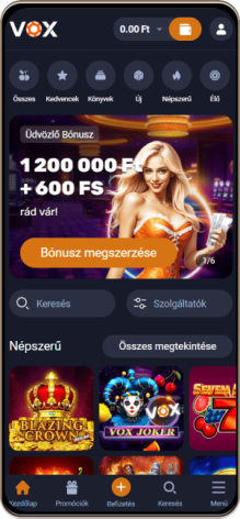 Vox kaszinó főoldal mobilon