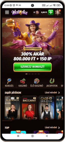 WestAce kaszinó főoldal mobilon