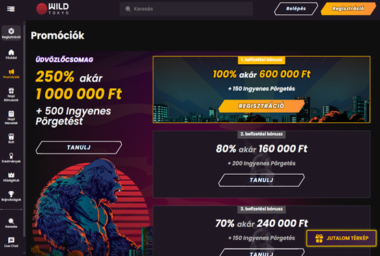 Wild Tokyo kaszinó bónusz ajánlat