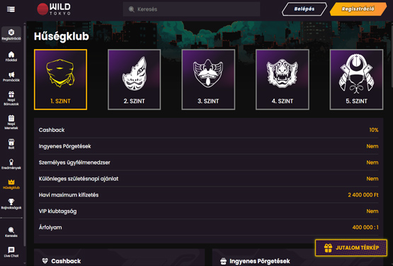 Wild Tokyo kaszinó VIP program