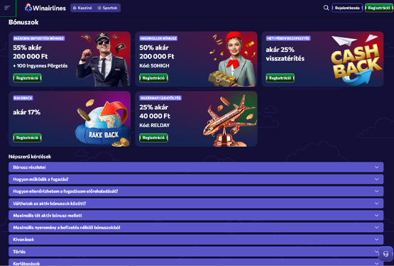 WinAirlines Kaszinó Bónuszok