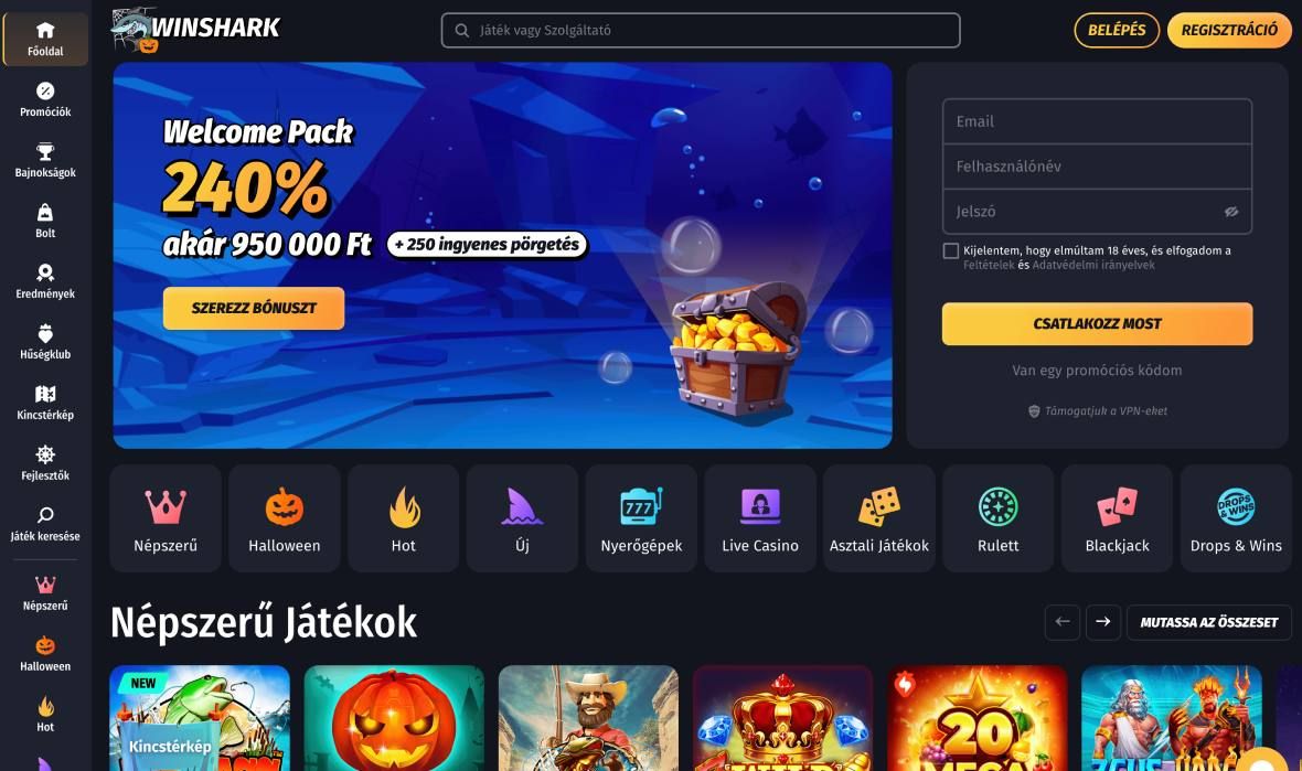 Winshark Casino főoldal