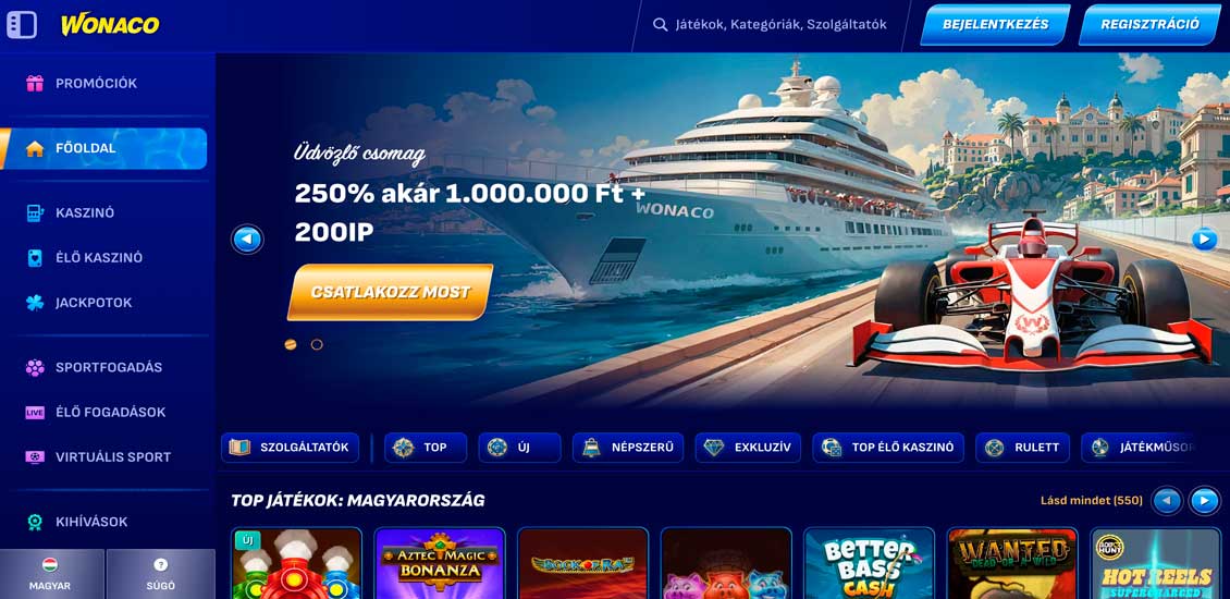 Fooldal a Wonaco Kaszino